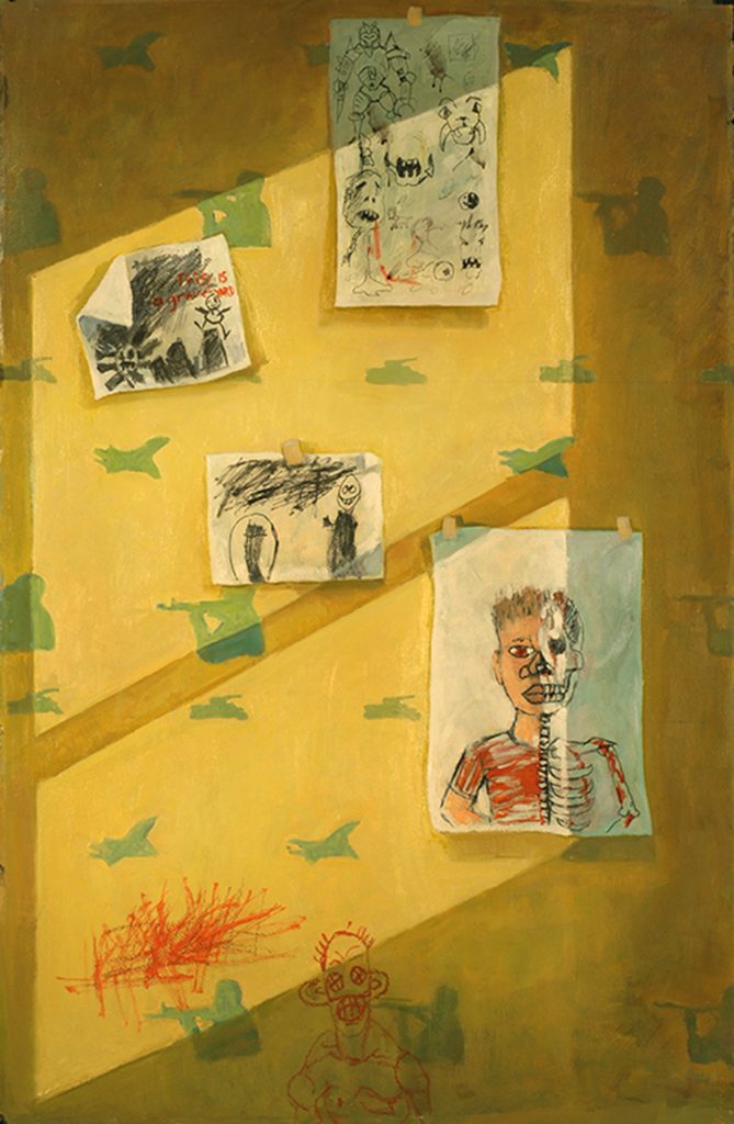 As the winner of the 2018 MIXMASTER Juried Members Exhibition, Joan Ryan was selected for a solo show in The Lab. This Boston artist creates lushly colored paintings that are narratives about gender, race, violence and class. She is an Associate Professor of Drawing at the Art Institute at Lesley University and is affiliated with A.I.R. Gallery and The Drawing Center in New York, NY.