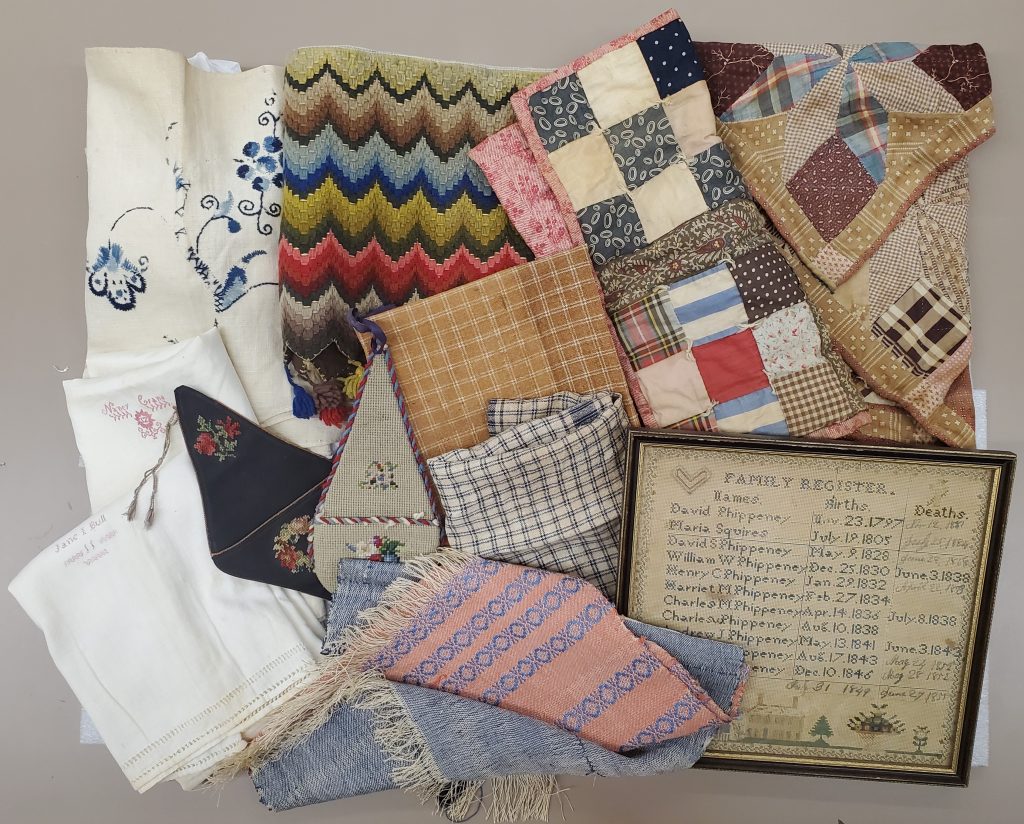 Over 50 hand-sewn objects displayed in this exhibition allow us to “read” material objects, bringing to light the social experience and cultural practices of our 19th c. Naugatuck Valley region.