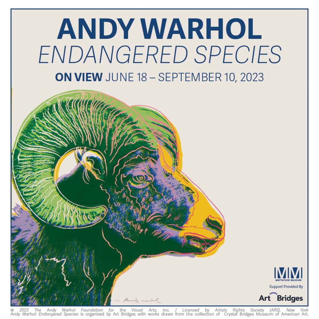 Pictured: Andy Warhol (American, 1928-1987), Bighorn Ram, 1983, Screen print on paper, Crystal Bridges Museum of American Art, Bentonville, Arkansas
© 2023 The Andy Warhol Foundation for the Visual Arts, Inc. / Licensed by Artists Rights Society (ARS), New York
Andy Warhol: Endangered Species is organized by Art Bridges with works drawn from the collection of Crystal Bridges Museum of American Art.