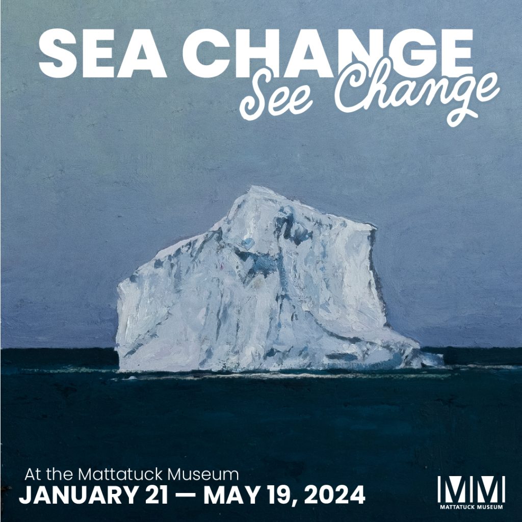 sea change sea change exhibition graphic with painting of iceberg in background