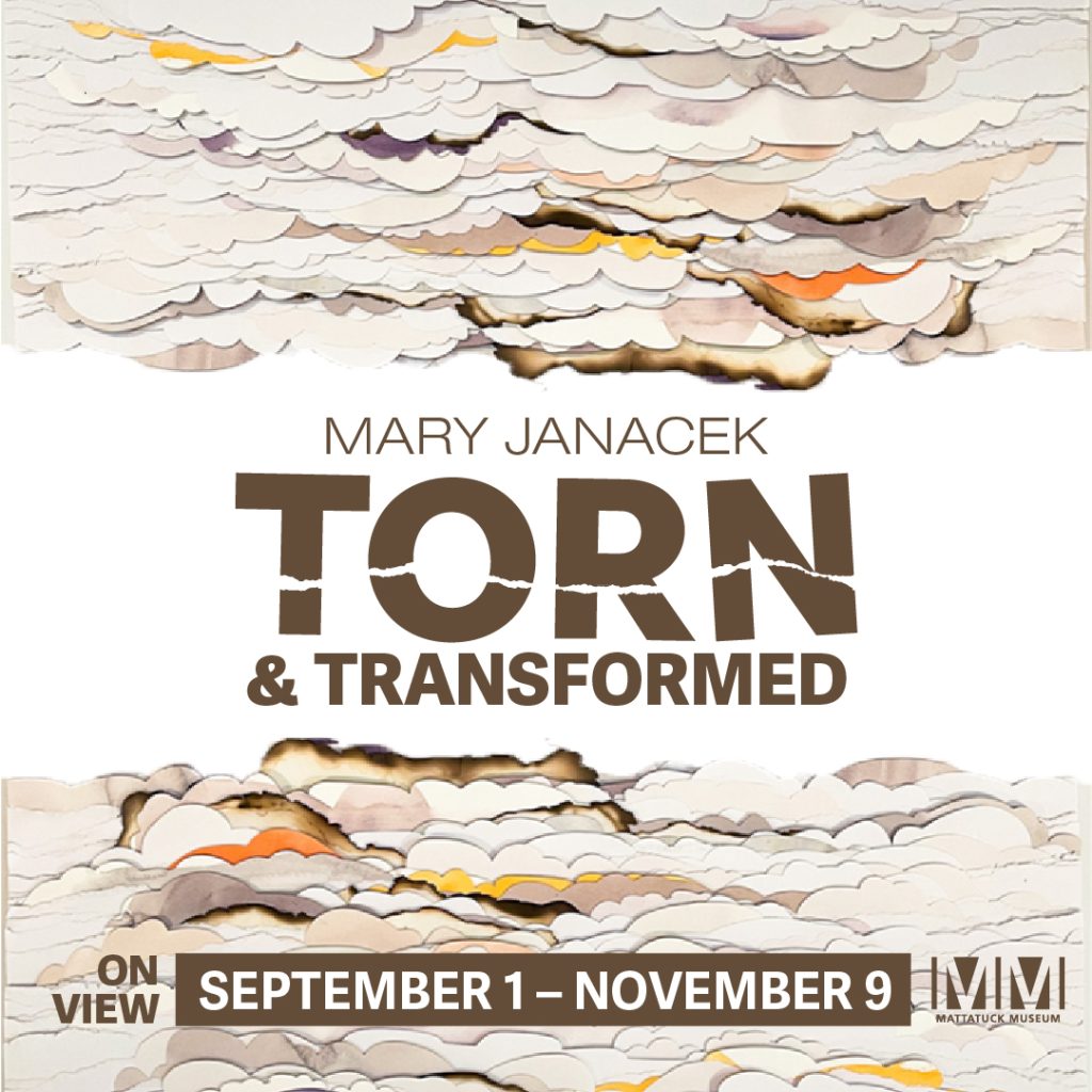 mattatuck museum exhibition graphic for Mary Janacek: Torn & Transformed