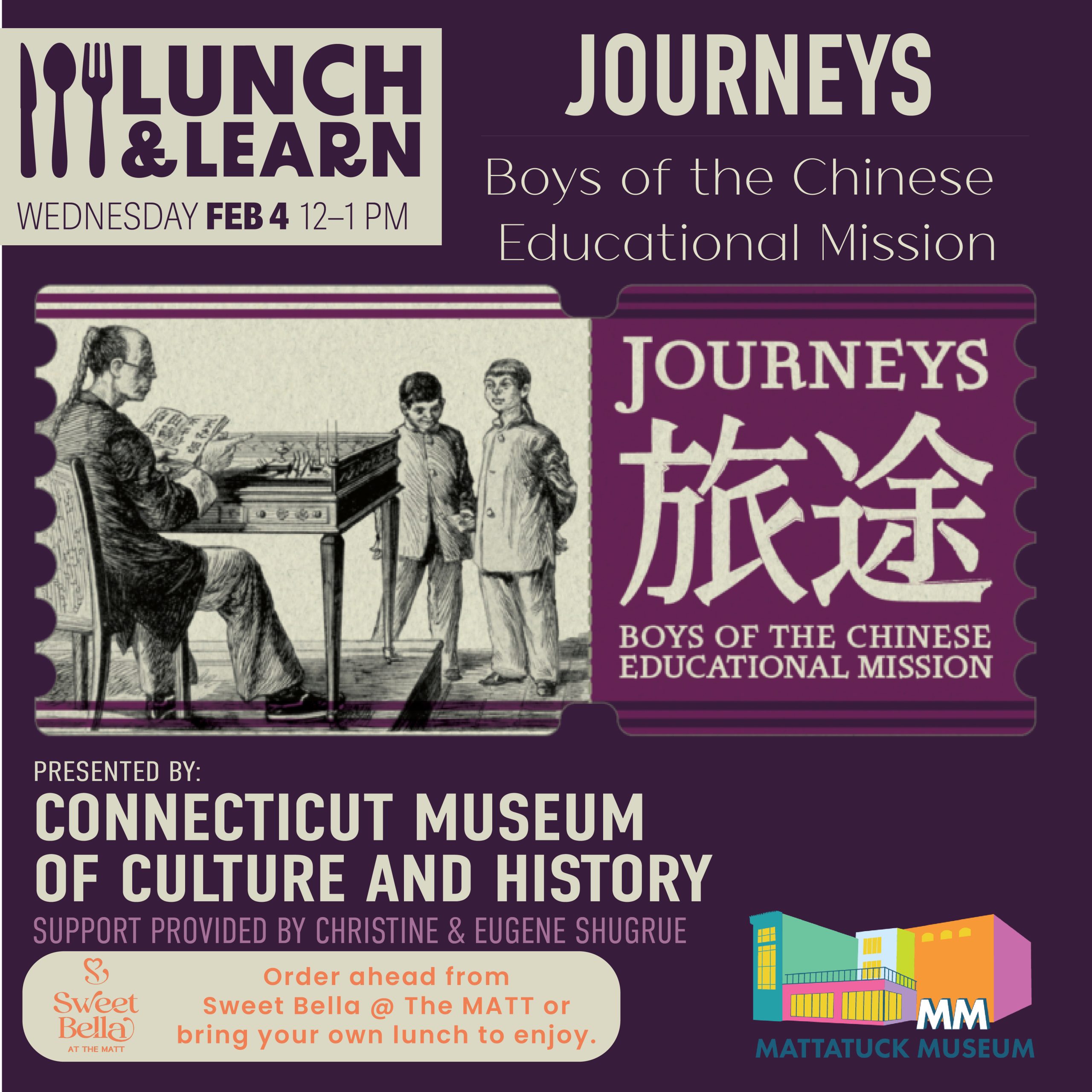 graphic for Februarys lunch and learn about boys of the Chinese educational mission.