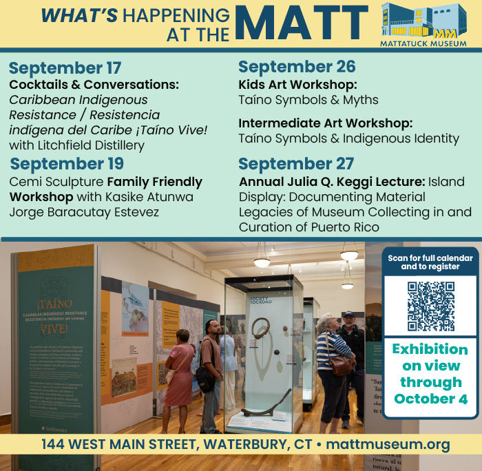 Cocktails and conversation September 17
Cemi Sculpture September 19
Kids and Intermediate Art workshops September 26
Lecture Sept 27
