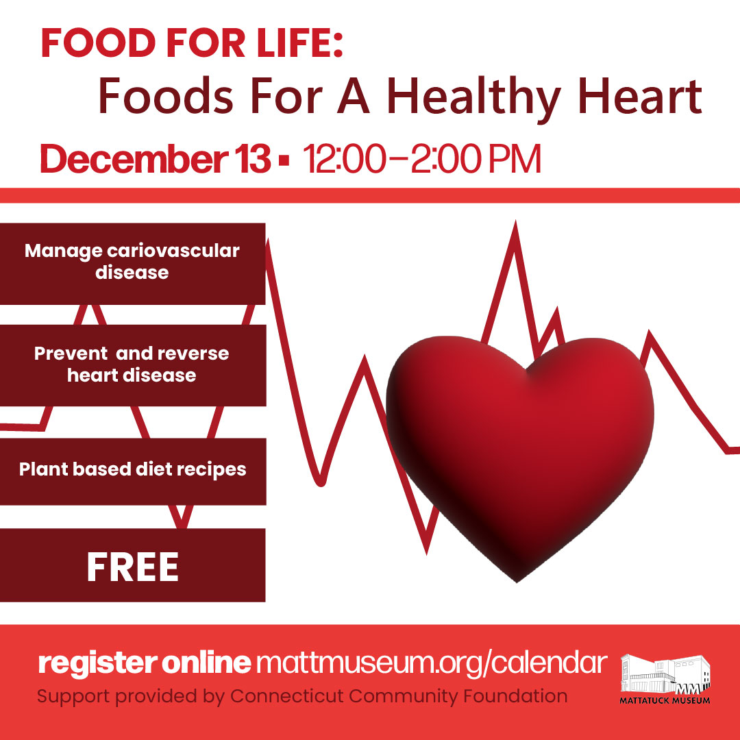 Food for Life: Foods for a Healthy Heart | graphic with heart in background and text with info over
